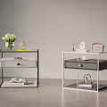 Stylish Bedside Tables With Black White Frames Drawers And Decorative Items 3d model