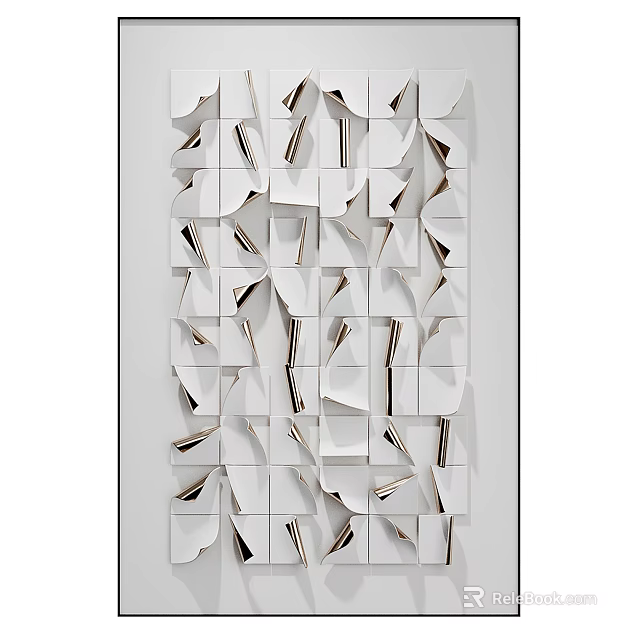 Modern Light Luxury 3D Wall Decor Featuring White Design and Metal Lines 3d model 