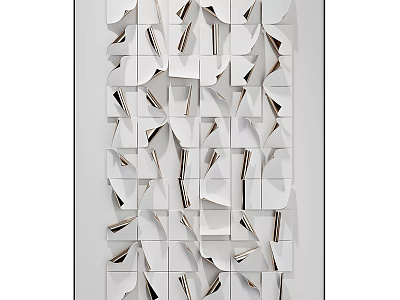 Modern Light Luxury 3D Wall Decor Featuring White Design and Metal Lines 3d model