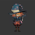 Cartoon Fantasy Witch Character With Blue Hat Pink Stars Red Hair Glasses Holding Magic Wand