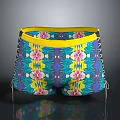 Vibrant Floral Men's Underwear With Yellow Waistband Blue Base And Side Lace Up Detail