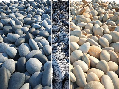 Garden Decor With Dark Light And Mesh Patterned Smooth Pebbles For Landscaping 3d model