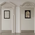 Interior White Decorative Door Frames With Carvings And Black White Framed Artworks