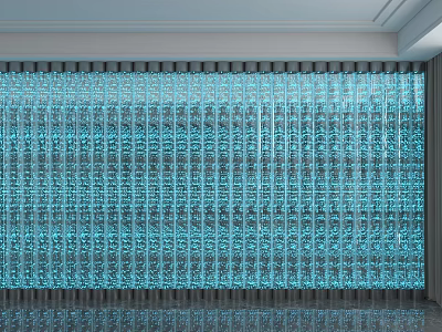 Blue Decorative Background Wall with Vertical Stripes and Modern Lighting Effect 3d model