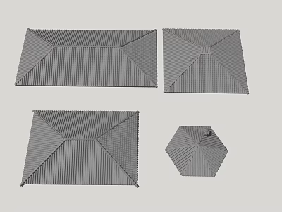 Architectural Building Roof Components Showcasing Various Shapes And Striped Texture Design 3d model