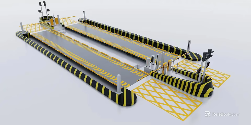 Commercial Vehicle Weighing Equipment With Lane Barriers Yellow Black Warning Stripes And Detection System 3d model 