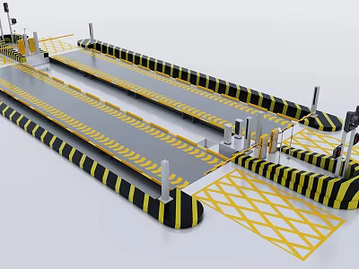 Commercial Vehicle Weighing Equipment With Lane Barriers Yellow Black Warning Stripes And Detection System 3d model