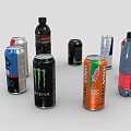 Diverse Collection of Beverages in Cans and Bottles with Colorful Packaging