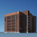 Modern Brown Building Exterior With Multiple Floors Windows And Blue Sky Background 3d model