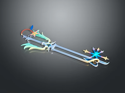 Fantasy Spear Weapon With Decorative Blue Yellow Star Accents 3D Rendered Game Style Design 3d model