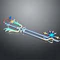 Fantasy Spear Weapon With Decorative Blue Yellow Star Accents 3D Rendered Game Style Design