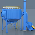 Industrial Dust Collection Equipment With Blue Body Yellow Ladder Platform Pipes And Fan
