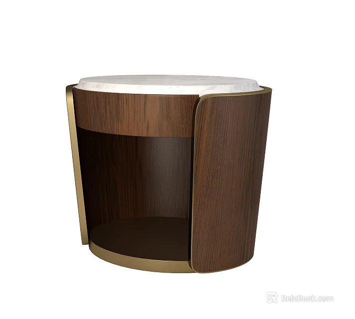 Modern Bedside Table With Wooden Cabinet White Top And Golden Frame 3d model 