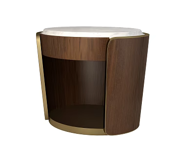 Modern Bedside Table With Wooden Cabinet White Top And Golden Frame 3d model