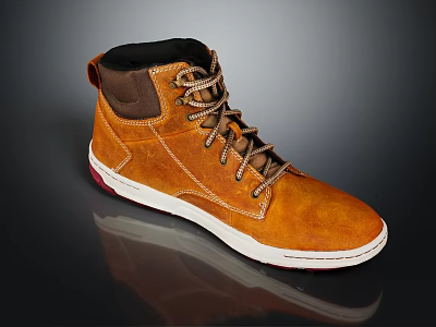 Brown High Top Leather Shoes With White Sole Brown Laces And Black Lining Details 3d model