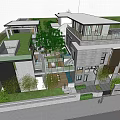 Modern Detached Villa With Green Roof Garden Glass Terraces And Plants