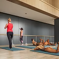 Fitness Yoga Session With Group Of People Doing Standing And Lying Exercises On Mats