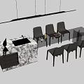 Modern Table and Chairs Set with Transparent Dining Table Grey Chairs and Marble Island