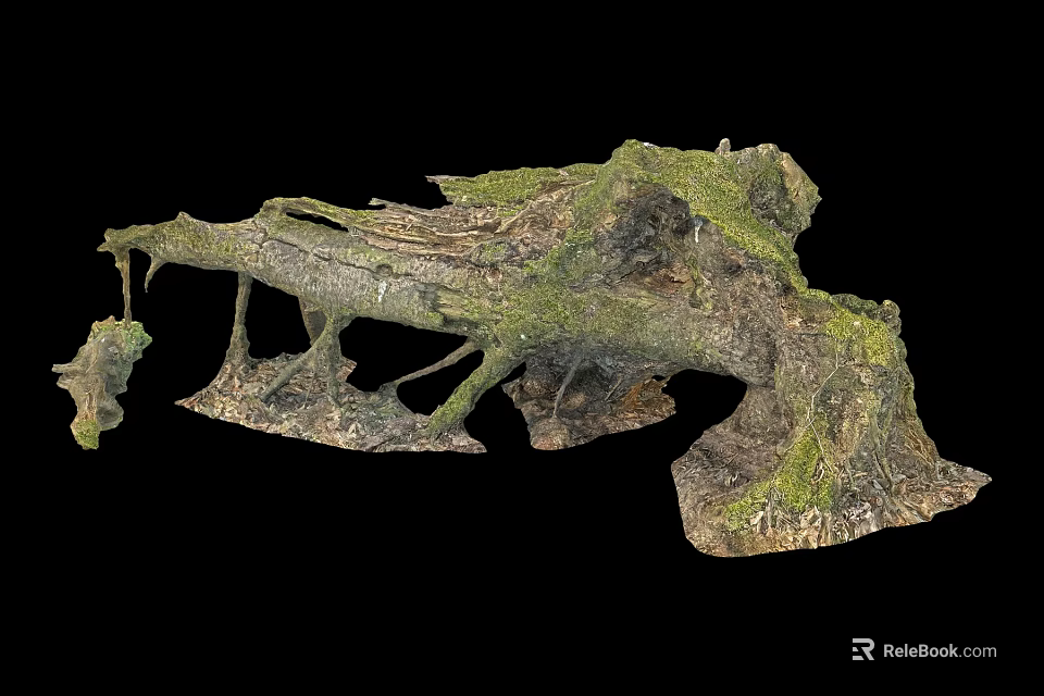 Stone Wood Moss Covered Natural Decorative Structure with Rustic Texture and Organic Design 3d model 