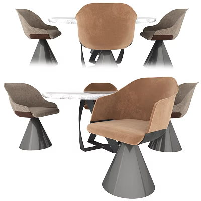 Modern Dining Table Set With Glass Top Brown Upholstered Chairs And Gray Metal Bases 3d model