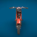 Red Vintage Classic Motorcycle With Shiny Chrome Parts Black Seat On Blue Background