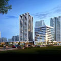 Modern High Rise Residential Building Featuring Urban Landscape Blue Sky White Clouds and Green Trees