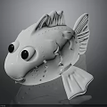 White Fish Toy With Black Eyes Smooth Surface Fins And Tail