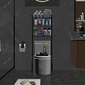 Modern Bathroom Toilet With Metal Shelf Storage Bathroom Supplies And Potted Plant Decor