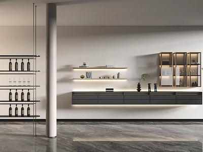 Modern Wall Mounted Display Cabinet with Glass Shelves LED Lighting Wine Bottles and Decorative Items 3d model