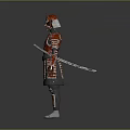 Game Movie Character Samurai Warrior With Horned Helmet And Red Gray Armor