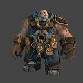 Muscular Male Warrior In Blue Brown Outfit With Gold Decorations Round Waist Device And Tattoos