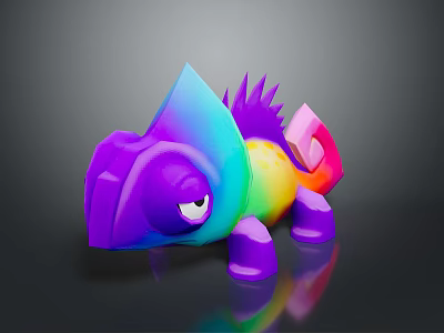 Vibrant Chameleon 3D Model with Spiked Back Purple Blue Green Yellow Pink Hues on Dark 3d model