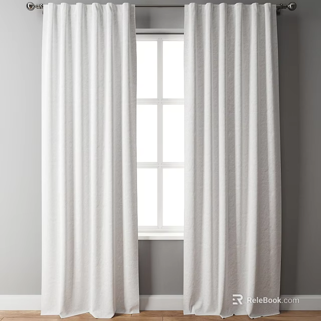White Curtains For Window Interior With Soft Texture And Modern Design 3d model 