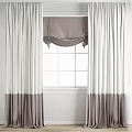 Modern White and Brown Curtains with Valance for White Paned Window 3d model