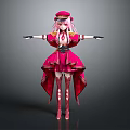 Pink Haired Female Character Wearing Red Hat Dress and Long Boots