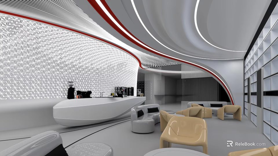 Modern Open Kitchen Interior Design With Island Counter Appliances And Cabinets 3d model