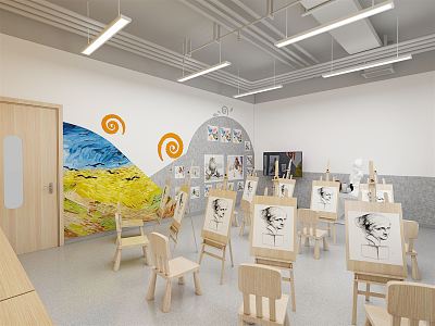 Modern studio art classroom training institutions 3d model