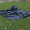 Metallic Floating Mechanical Device With Grid Structure In Green Grassy Field