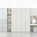 Modern Wardrobe With Glass Doors Layered Shelves And Lit Open Compartments