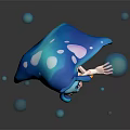 Blue Haired Cartoon Girl In Orange Top Dancing With Floating Blue Bubbles