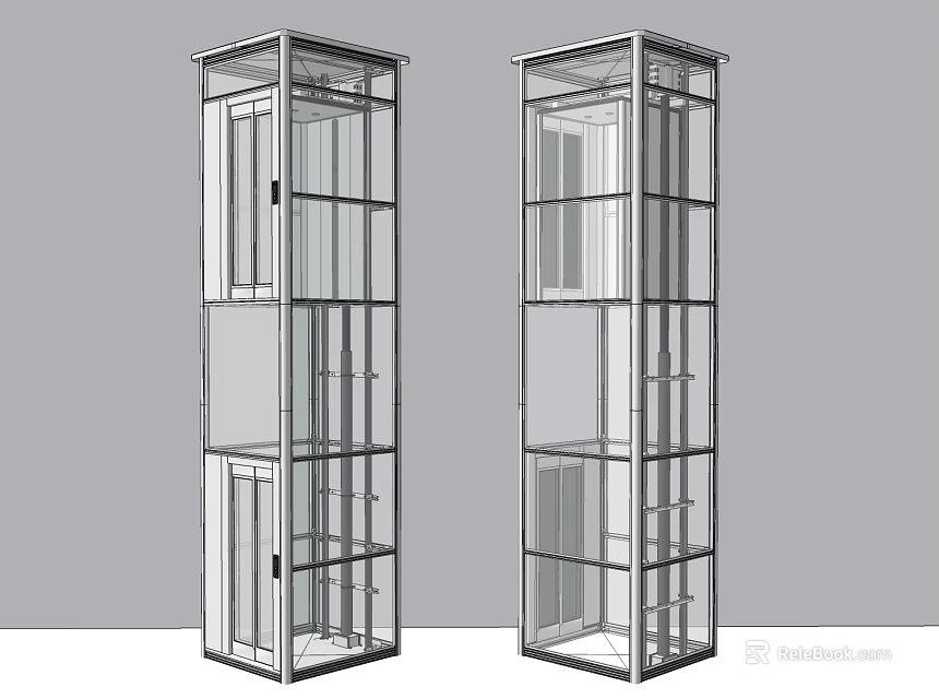 Modern Elevator Transparent Glass Cabin Design With Metal Frame Structure 3d model 
