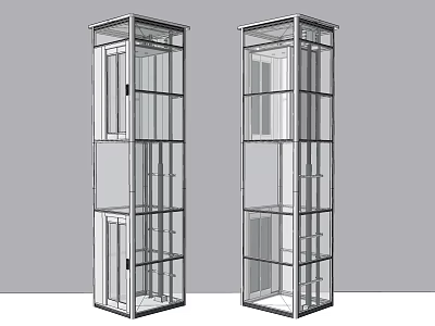 Modern Elevator Transparent Glass Cabin Design With Metal Frame Structure 3d model