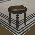 Middle Ancient Low Stool Wooden Stool 3d model