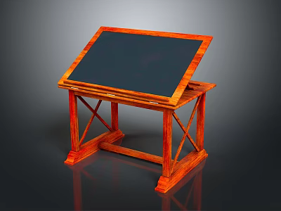 Wooden Drawing Board Stand With Black Surface And Stable X Shaped Frame For Home Use 3d model