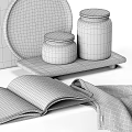 Elegant Decorative Ornament Set With Wooden Tray Marble Plate White Jars Open Book And Linen Cloth