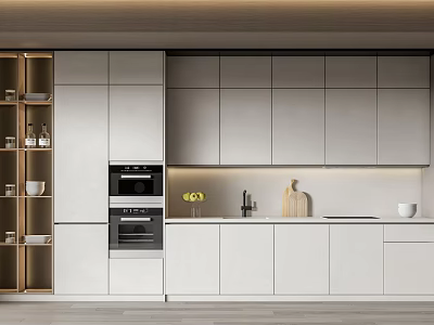 Modern Kitchen Interior Design With White Cabinets Built In Oven And Countertop 3d model