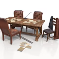 Vintage Building Interior With Wooden Dining Table Brown Leather Chairs Coat Papers And Quill Pen