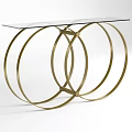 Modern Elegant Console Table With Golden Metal Frame Glass Top And Circular Rings