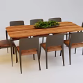 Wooden Conference Table With Rectangular Design Green Plant And Six Chairs