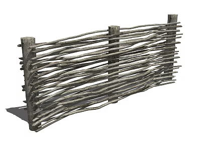 Natural Twig Woven Fence with Handcrafted Design and Rustic Garden Appeal 3d model
